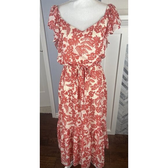 ALL IN FAVOR WOMEN'S MIDI DRESS Feminine Floral Tiered Ruffle Hem Cap Sleeves - Picture 1 of 12